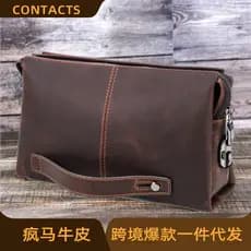 Bolsa de mão masculina de couro Casual Crazy Horse Bolsa de armazenamento masculina de couro