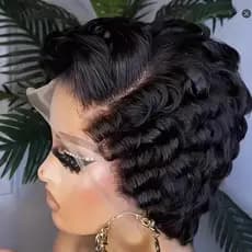 Perucas Frontais Com Corte De pixie Encaracolado , Cabelo Humano , Peruca frontal