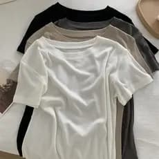 Lã Lyocell camiseta de manga curta feminina novo estilo solto em torno do pescoço estilo cor sólida respirável todos