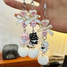 Oi saudação gatinho bola de cabelo pingente frisado doce menina coração corrente do telefone móvel gato ins desenho anim