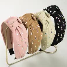 Moda bandana feminina temperamento simples All-Match diamante-cravejado de aba larga atada de alta qualidade bandana