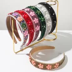 Cor sólida flor cheia de diamante bandana estilo na moda All-Match baile banquete acessórios para o cabelo