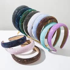 Faixa de cabeça cravejada de diamantes de aba larga cheia de diamante brilhante na moda festa bandana simples All-Match