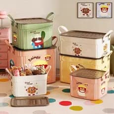 [Estoque Pronto] Caixa De Armazenamento De Desenho Animado Com Tampa E Alça-Lanche Organizadora De Brinquedos De Plástic
