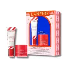 Conjunto de Presente Hidratante Laneige Minty Lip Duo, Bálsamo Labial Brilhante Candy Cane, Máscara Labial Noturna de Ho