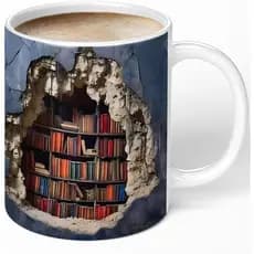Caneca com Tema de Estante de Livros, Caneca de Café para Amantes de Livros, Presentes Originais para Leitores, Caneca d