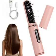 Escova Alisadora de Cabelo Sem Fio, 500M Íons Negativos, Aquecimento Rápido, Escova Alisadora Recarregável com Display L