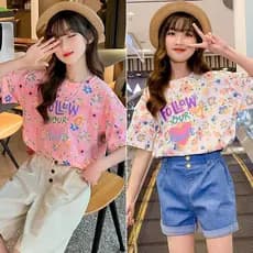 2026 verão rosa manga curta camiseta meninas estilo ocidental All-Match grandes crianças bonito dos desenhos animados im