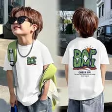 2026 médio grande menino na moda legal puro algodão topo verão bonito menino de manga curta camiseta estudante bebê t-