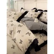 Borboleta francesa Hepburn estilo conjunto de quatro peças de algodão lavado princesa capa de edredão de aba larga lenço