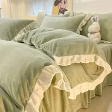 Menina coração engrossado Coral velo conjunto de quatro peças dupla face velo inverno leite velo flanela cama colcha cap