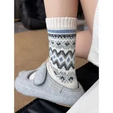 Phil Island Meias Mulheres Outono Inverno Engrossado Lã Quente Misturada Meias Retro Estilo Étnico Meias Tubo Médio Meia