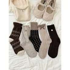 Estilo coreano Phil Island Tridimensional Em Relevo Lã Meias Femininas Inverno Novo Estilo Botão Polka Dot Bow Mid-Tube