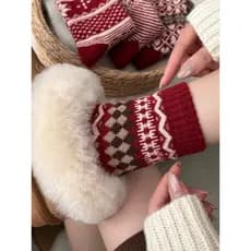 Phil Island Meias Mulheres Inverno Retro Estilo Étnico Lã Mid-Tube Meias Pilha Quente Vermelho Benming Ano Forma de Diam