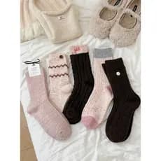 Novo estilo rosa ponto fio Phil ilha meias de lã feminino outono inverno engrossado cor quente combinando tridimensional