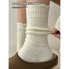 Meias de lã retrô japonesas femininas outono inverno meias cano médio japonesas retrô brancas engrossadas meias quentes