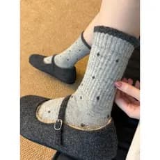 Retro Phil Island Polka Dot Lace Mid-Tube Meias Mulheres Cor Sólida Estilo Coreano Outono Inverno Engrossado Quente com