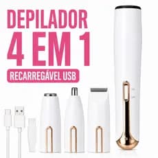 Depilador Elétrico Feminino 4 em 1 Recarregável USB para Rosto, Sobrancelhas, Nariz e Corpo