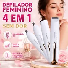 Depilador Elétrico Feminino 4 em 1 Sem Dor Recarregável USB para Corpo Rosto e Sobrancelha