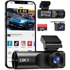 Câmera Veicular Frontal e Traseira, 2.5K+1080P+1080P, Câmera Veicular de 3 Canais com Cartão de 32GB, Câmera Veicular Wi