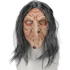 Máscara de Bruxa Assustadora com Cabelos Cinzentos, Máscara de Látex Realista de Velha para Halloween, Fantasia de Terro