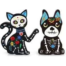 Decorações do Dia dos Mortos, Estatuetas de Gato e Cão Pretos, Decoração de Mesa em Madeira para Halloween, Casa, Escrit