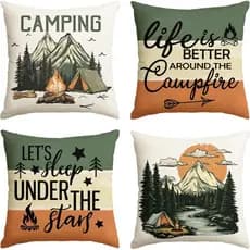AVOIN colorlife A Vida é Melhor Perto da Fogueira Capas de Almofada 18x18 Polegadas Conjunto de 4, Decoração para Sofá c