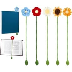 5 marcadores de livros em formato de girassol para mulheres, 5 estilos de marcadores de livros em crochê com flores, per