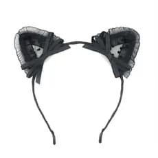Tiara de Orelhas de Gato em Renda Preta com Bolinhas Pretas, Acessório de Moda Feminina para Fantasias de Halloween para