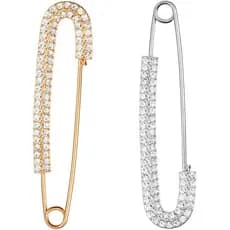 2 Peças de Alfinetes de Segurança com Strass, Alfinetes de Broche Dourados e Prateados para Roupas, Broche de Cristal El