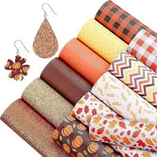Frienda 12 Peças de Folhas de Couro Sintético para o Dia de Ação de Graças e Outono, Folhas de Outono, Abóboras, Penas,