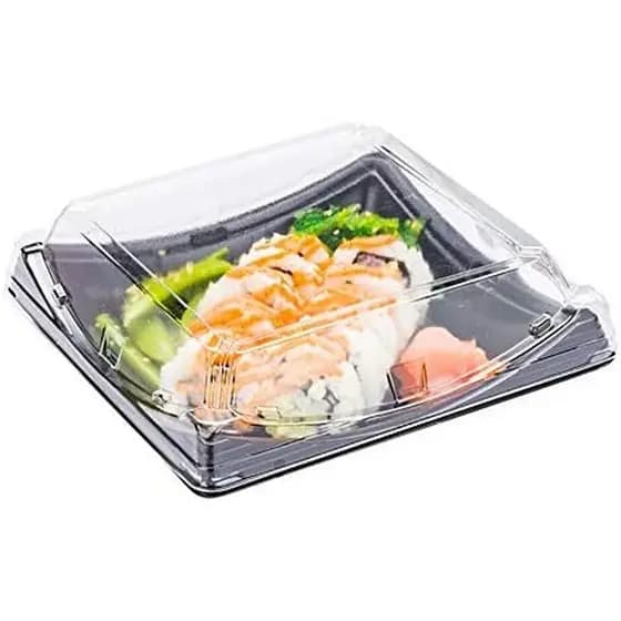 Restauranteware Roku Bandejas De Sushi De 7.25 Polegadas 100 Recipientes Descartáveis Para Com Tampas-Quadrados Retirar