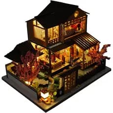TOPBSFARNY Casa de Bonecas Miniatura de Madeira, Casa Japonesa, Kit DIY para Casa de Bonecas, Modelo 3D de Villa, Presen