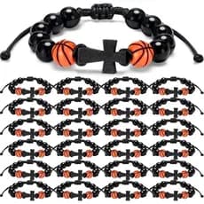 Ferreve 24 Peças Pulseiras de Basquete, Softbol e Beisebol, Ajustáveis, com Contas e Pingente de Cruz de Madeira