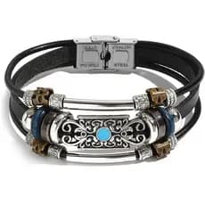 Pulseiras de Couro Vintage VIBILIA para Homens e Mulheres, Pulseiras de Múltiplas Camadas com Fecho Resistente, Pulseira