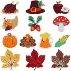 Lucleag 13 Peças de Patches Bordados de Outono e Ação de Graças, com Motivos de Peru, Folha de Bordo e Abóbora, para Cos