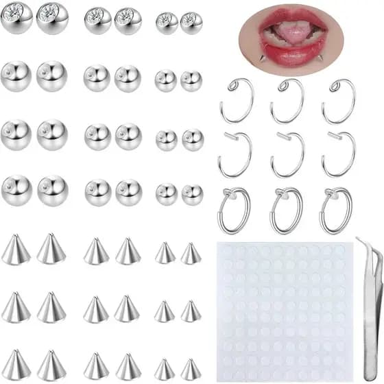 Piercings Falsos, Anéis Falsos para Sobrancelha, Brincos Falsos para Lábio (Labret), Bolas de Substituição com Espinhos,