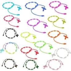 16 peças de Pulseira de Rosário com Cruz, Decenario com nós e cruz entrelaçada