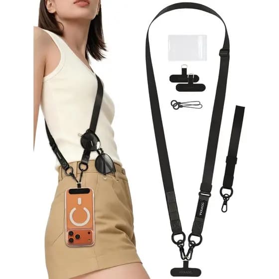 Cordão para Celular VVAAGG: Alça Ajustável para Telefone, Alça Transversal para Pescoço e Pulso, Cordão Antifurto, Essen