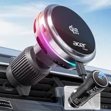 Carregador de Carro Acer Qi2.2 25W para MagSafe, Carregador Sem Fio com Ventilador de Resfriamento e Luz de Fundo, Supor