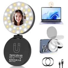 Magnetic Selfie Light for iPhone with a Mirror & Two Magnetic Rings, LED Fill Light with Strong Magnetic Capability for