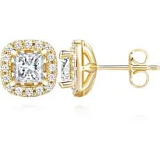 Brincos de Ouro 14K Banhados a Ouro para Mulheres, Hipoalergênicos, em Forma de Almofada, Pequenos Brincos de Zircônia C