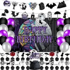 59 Peças de Suprimentos para Festa de Aniversário Temática de Wednesday, Decoração de Festa com Tema de Terror de Meados