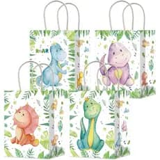 12Pcs Dinosaur Gift Treat Bags with Handles Dinosaur Theme Paper Tote Bags for Dinosaur Baby Shower Birthday Party Decor