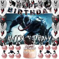 Pacote de 42 peças de suprimentos para festa de aniversário do Venom inclui: banner, topo de bolo, pano de fundo preto,
