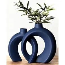 Conjunto de 2 Vasos Azuis - Vasos Donut Navy para Decoração de Casa, Decoração Costeira Moderna - Vaso Decorativo, Decor