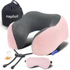 napfunAlmofada de Pescoço para Viagem com Bolsa de Transporte, Máscara e Protetores de Ouvido, Almofada de Avião para Ap