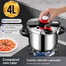 Panela de Pressão Aço Inox 4-8L Fundo Triplo Indução e Gás Fechamento Externo