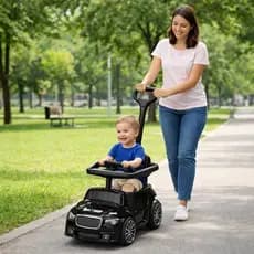 Carrinho Elétrico Infantil com Empurrador e Design Moderno Preto