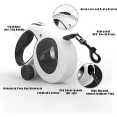 HCY & WLD Upgrade Trela Retrátil Para Cães 4 Em 1 Com Luz LED , Dispensador E Sacos Cocô , Resistente De 16 Pés Alça Ant